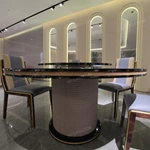 Statement Round Dining Table with Medusa Inlay, Beaded Edge, and Patterned Pedestal